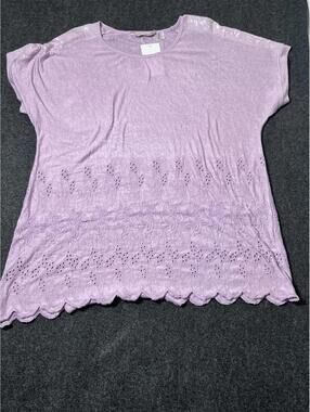 Soft Surroundings Womens Lace Eyelet Top L/XL Coquette Feminine Dusty Pink NWT